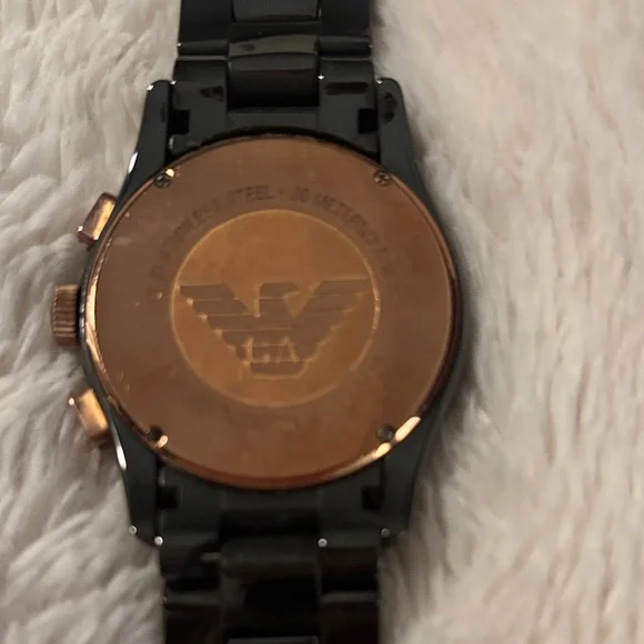Emporio Armani AR1410 Ceramica Men’s Analog Black and Rose Gold Versatile Watch - Picture 4 of 16